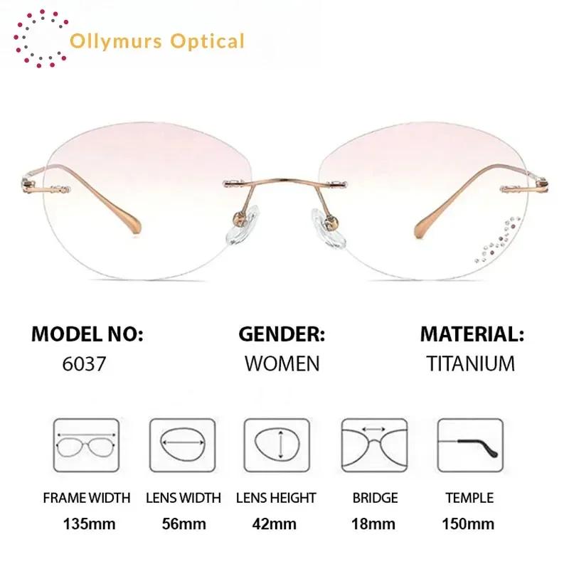 

XUKA Gradient Colored Lenses Prescription Anti Blue Women Reading Glasses High End Titanium Rimless Frame Ray Myopia Optical