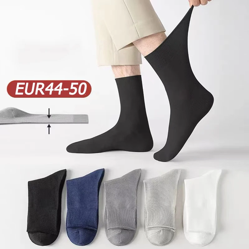 5 Pairs/Lot Men\'s Cotton Socks New Styles Black Business Men Socks Soft Breathable Autumn Spring for Male White Big Size EU44-50