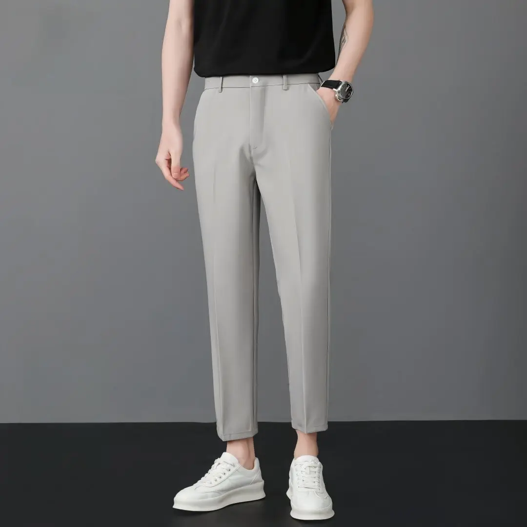 

Ice Silk Slim Fit Cooling Men's 9 Cropped Suits Pants Casual Summer 2025 Designer Clothes Classic Luxury Thin Male Suit Trousers