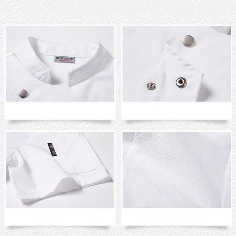 Men Chef Short Sleeve Uniform Kitchen Shirt Restaurant Cooking Coat  Bakery Breathable Cook Jackets Food Catering Cafe Workwear