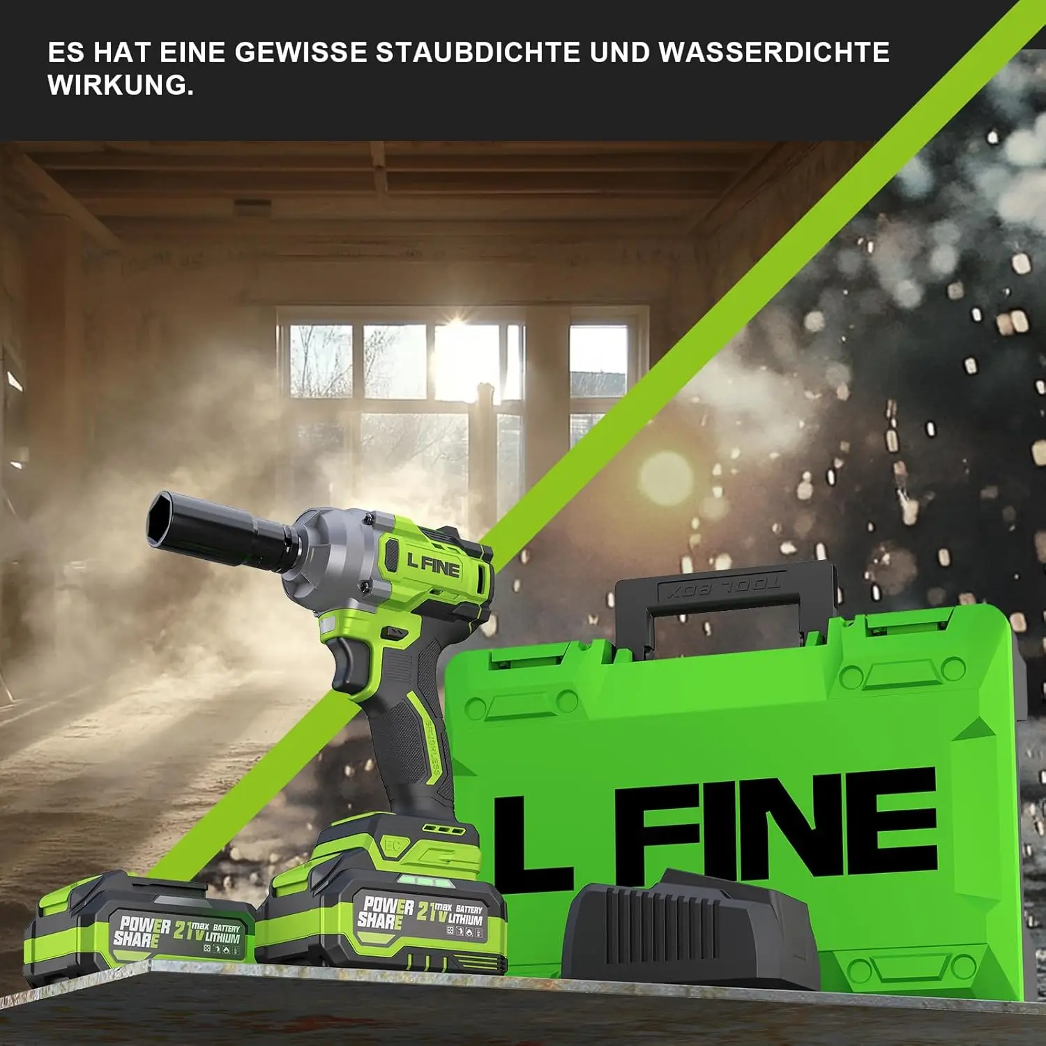 コードレスインパクトレンチ 1/2インチ 600N.m、3200RPM ブラシレスモーター、4.0Ahバッテリー2個、5個のソケット、充電器