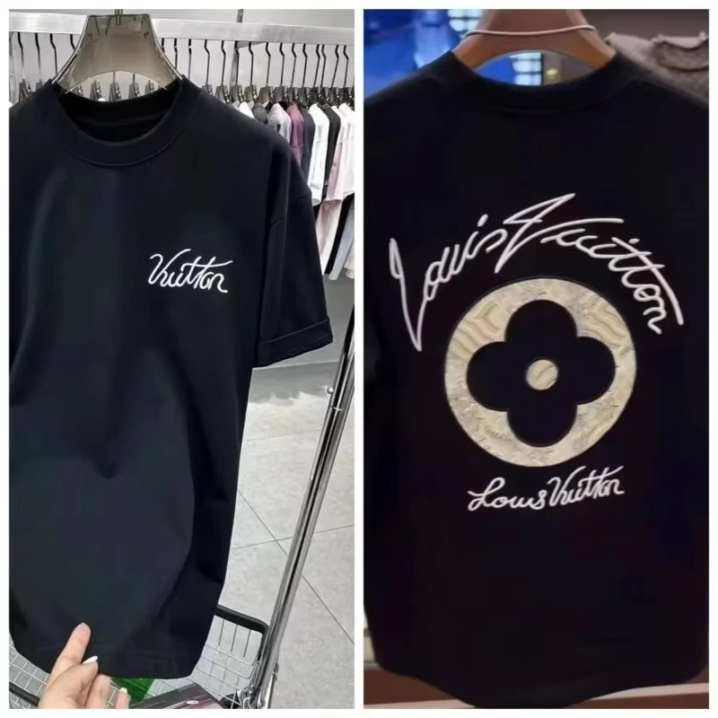 T-shirt Classica di Lusso Primavera-Estate, 100% Cotone, Alta Qualità, Stile Harajuku, Manica Corta, Collo Tondo, per Uomo e Donna