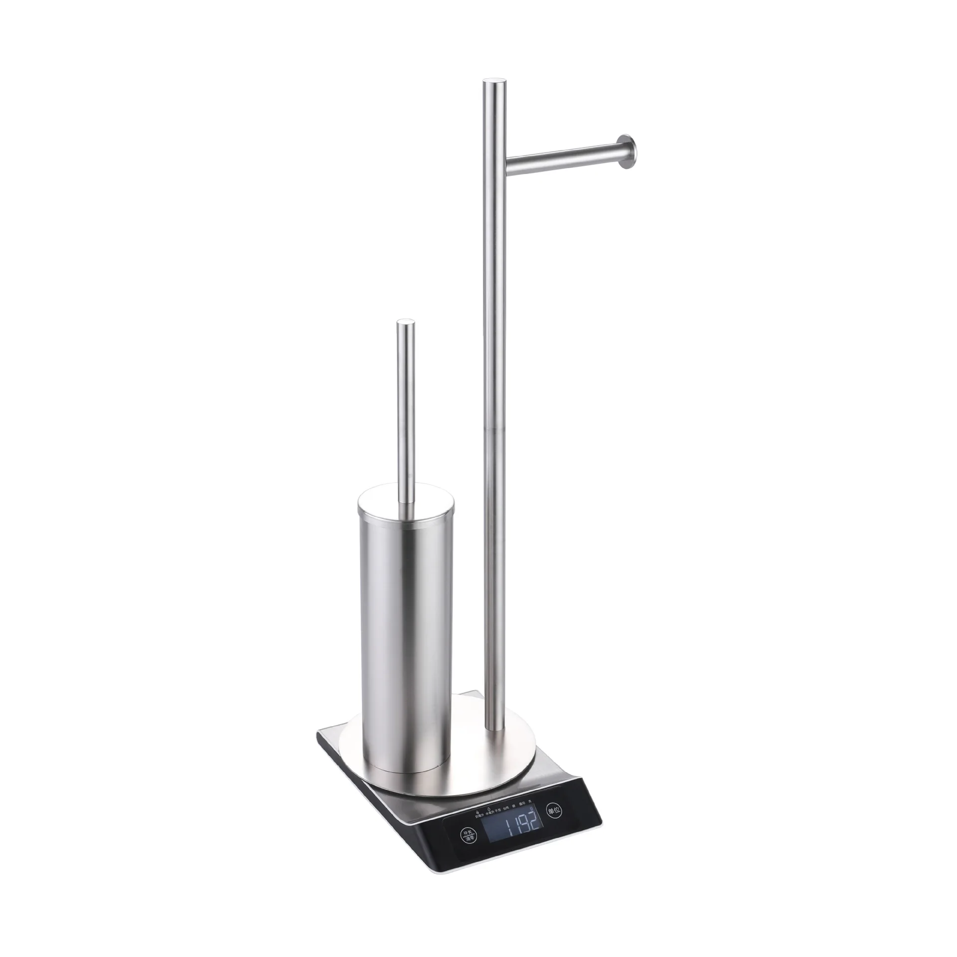 Floor-Standing Toilet Brush with Tissue Holder, Vertical Toilet Paper Roll Holder Hanging Rack Bathroom Cleaning Tool