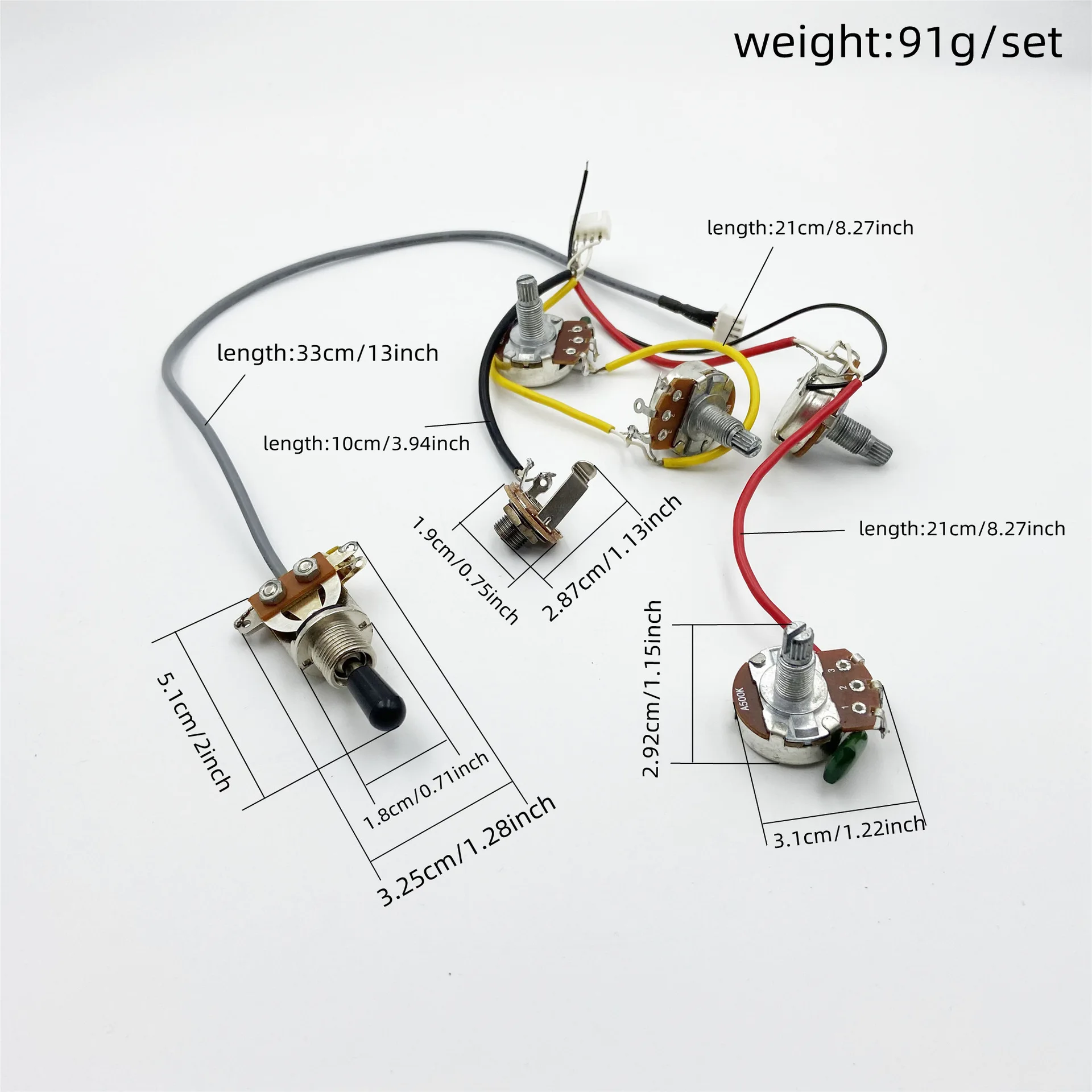 Prewired Guitar Wiring Harness 2 Volume 2 Tone 500K Pot Set with Open 3-Way Switch & Output Jack for LP Electric Guitar Parts