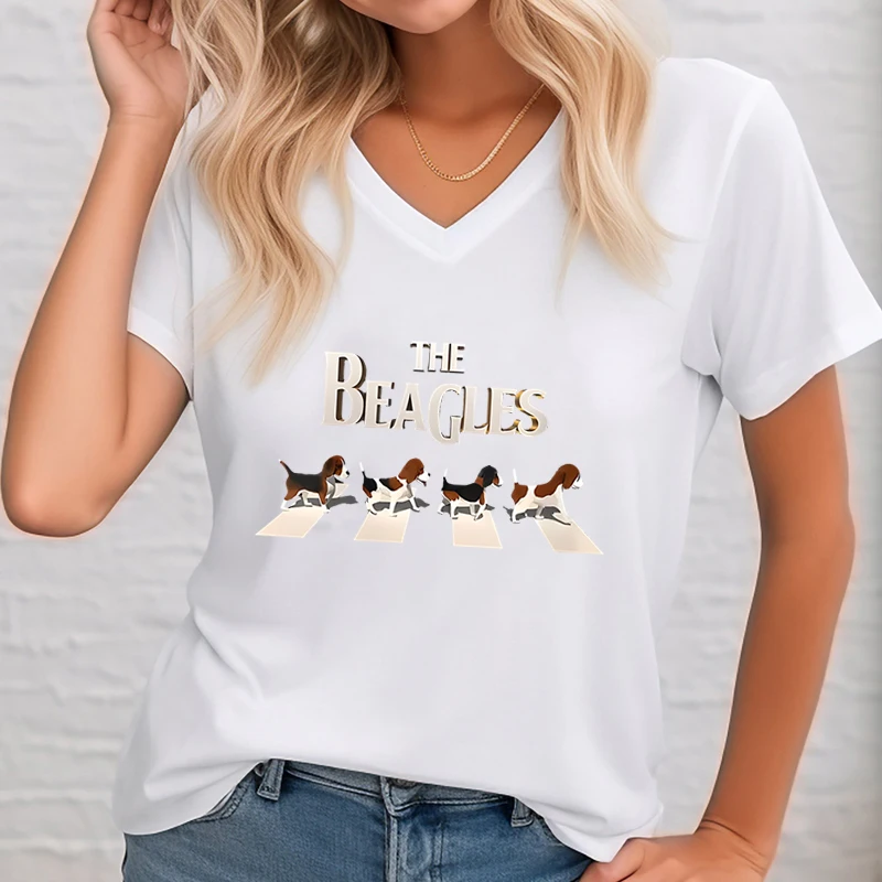 The Beagles Graphic T Shirts Women Beagle Dog Funny for Beagle Lovers T Shirt V-neck Summer Clothes Shirts and Blouses Dog Shirt