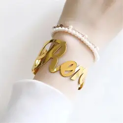 Big Custom Name Bangles for Women Personalized Stainless Steel Charm Wide Bracelet Wholesale of Women's Jewelry Couple Gifts