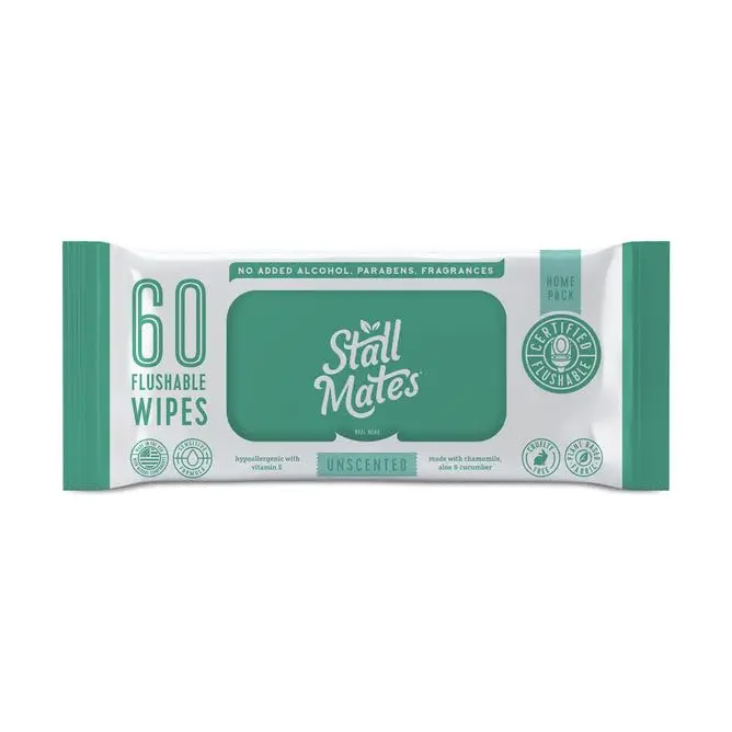 

60-Count Flushable Moist Wipes: Hypoallergenic, Unscented with Cucumber & Vitamin E