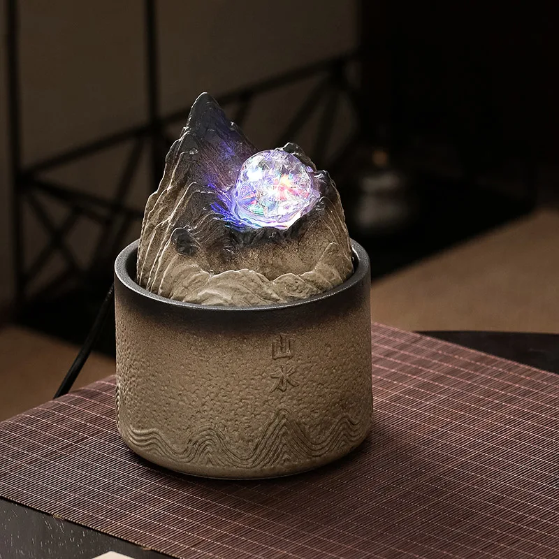 Zen Relaxation Tabletop Feng Shui Ball Water Fountain With LED Light Mountain River Desktop Fountains Home Office Decoration - view 4