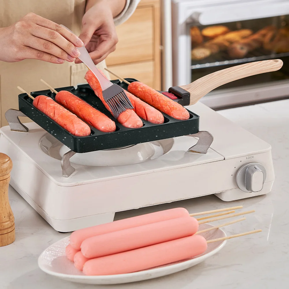 5 Grids DIY Corn Dog Maker Pre-Seasoned Grilled Sausage Pot Sausage Fry Pan Hot Dog Baking Steaming Tool for Baking Cooking