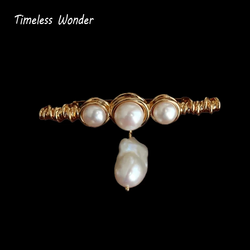 

Timeless Wonder Fancy Natural Baroque Pearl Geo Brooch Pins for Women Designer Jewelry Runway Top Trendy Rare Gift Classy 7523