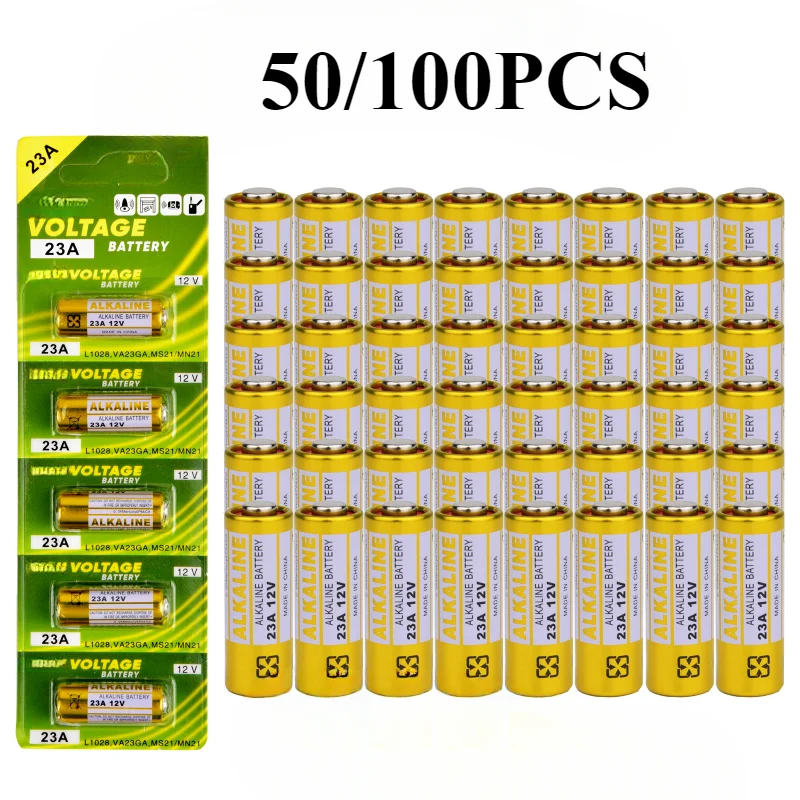 50/100PCS 12V Alkaline Battery for Remote Control Doorbell Toy Dry Cell A23 23A 23GA A23S E23A EL12 MN21 MS21 V23GA GP23A LRV08