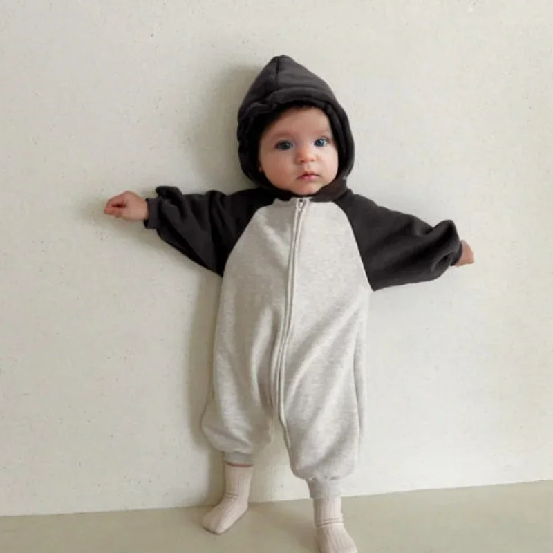 

Утолщенный детский комбинезон с капюшоном с ушками животных, двойная молния, унисекс, осенне-зимний комбинезон для новорожденных, полностью хлопковый теплый комбинезон