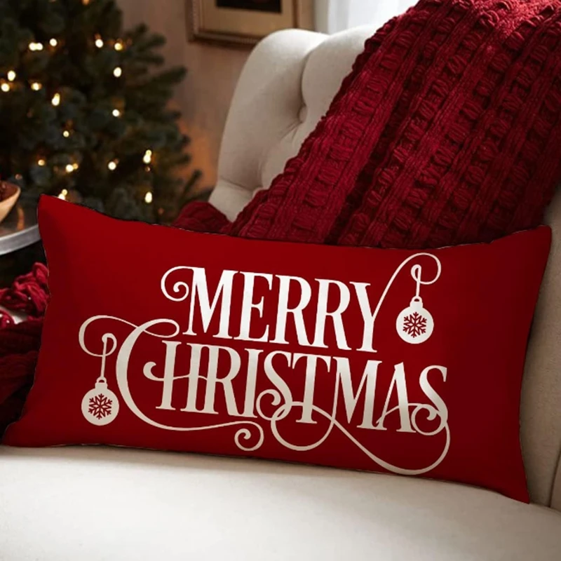 Christmas Decorative Linen Pillow Cover 30x50cm Sofa Throw Pillowcase Rectangle Christmas Decorations Home Decor Cushion Cover