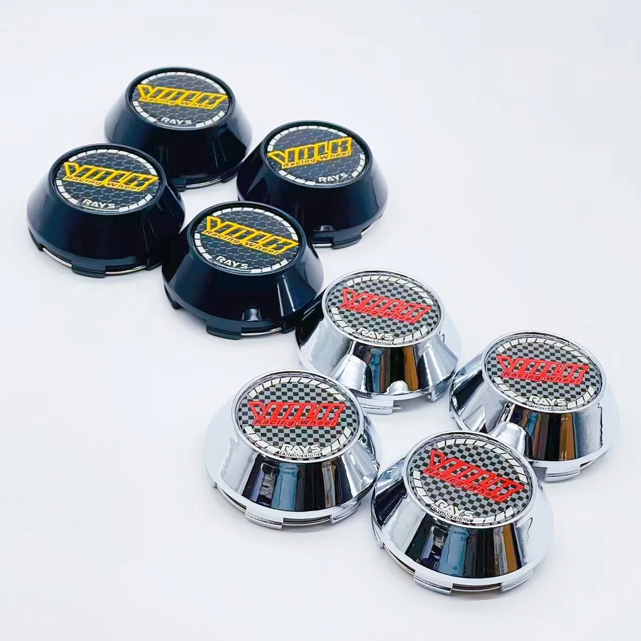 4PCS JDM Sport Rim Cap Clip 60mm 64mm 65mm 68mm 69mm VOLK RAYS Emblem Sticker Wheel Center Hub Caps Car Cover Cap Black & Silver