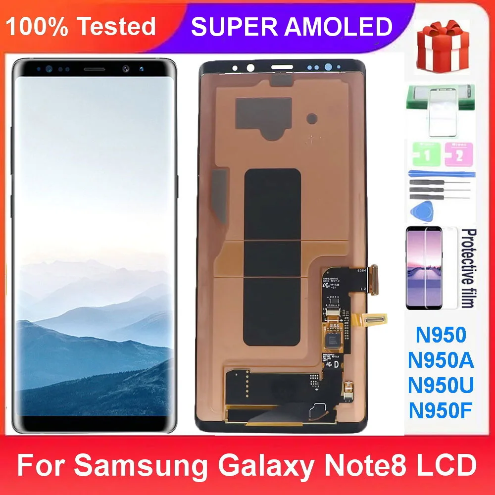 Super AMOLED For Samsung Note 8 N9500 N9500F N950D Screen Display Touch Screen Digitizer With Line Point screen 100% testin