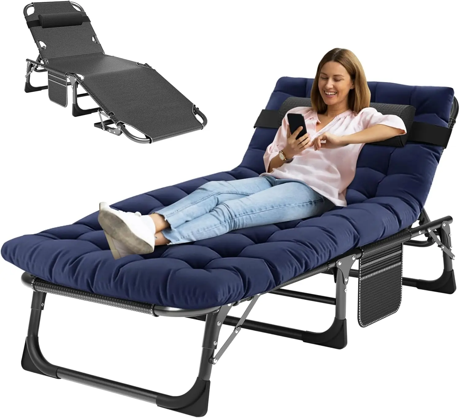 

Folding Chaise Lounge Chair 5-Position, Folding Cot, Heavy Duty Patio Chaise Lounges for Outside, Poolside, Beach, Lawn, Camping
