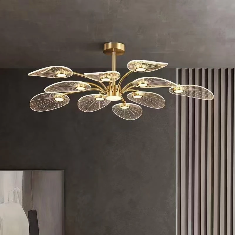 

LED Ceiling Lamp Nordic Copper Chandeliers for Bedroom Living Room Lotus Leaf Shape Design Home Decor Lighting Fixture