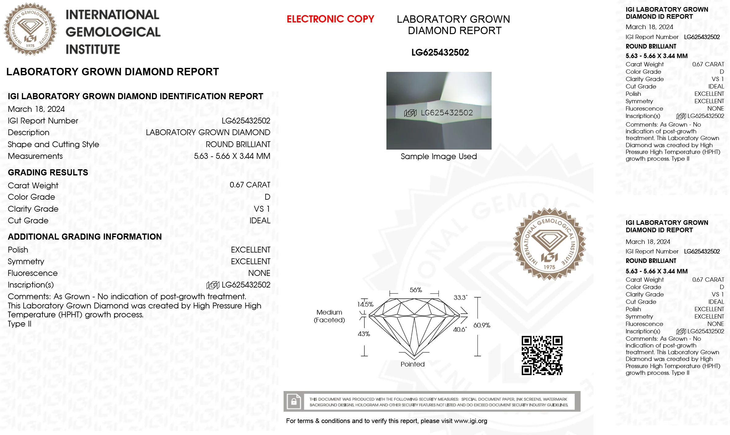 Lab Grown Diamantes para Custom Jóias Diamante, Corte Redondo, D Cor, VS1 Claridade, IGI Certified, CVD, HPHT, 0,67 CT