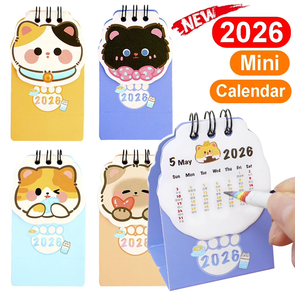 

2026 Portable Cartoon Cute Cat Schedule Mark Desk Calendar Cute Mini Desk Calendar Coil Daily Planner Ornament Desktop Ornaments