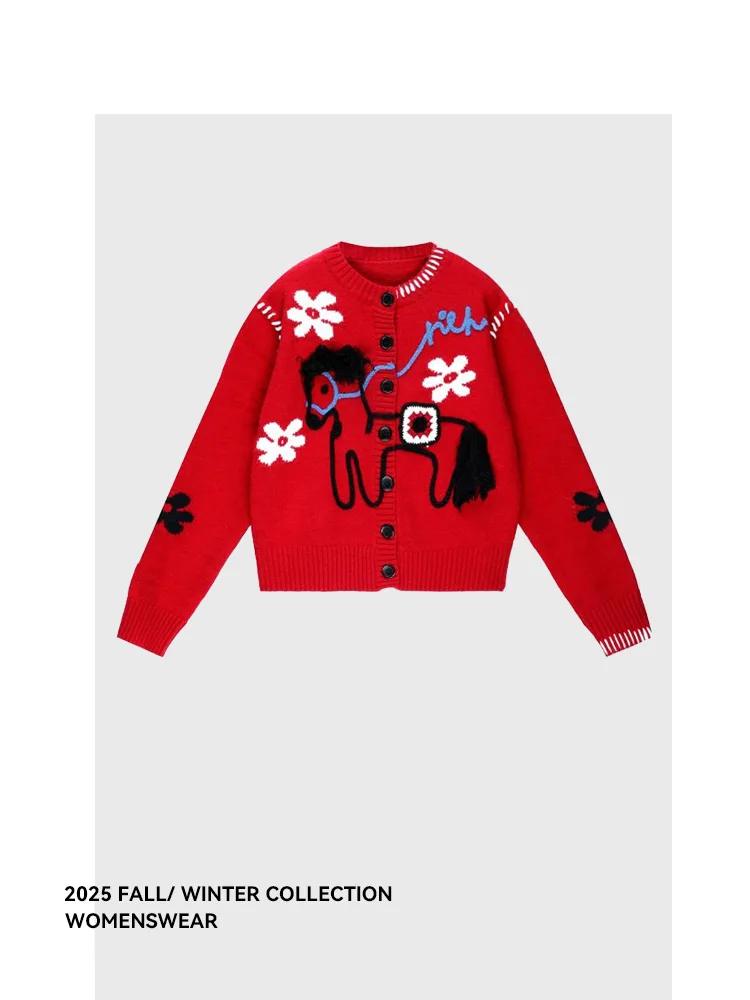 

Красный свитер Forever 2, праздничный вязаный топ с китайским знаком зодиака, женский модный винтажный свитер Sle ort Sve, круглый...