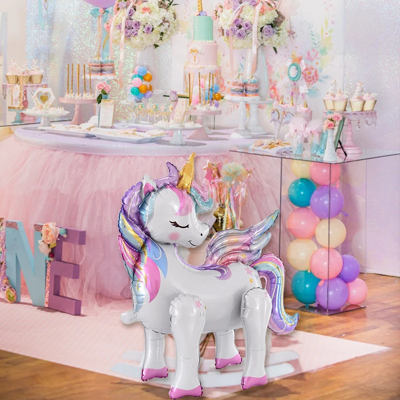 1pc 4D Rainbow Unicorn Foil Balloons For Girls Unicorn Birthday Decor Kids Jungle Birthday Party Elephant Animal Standing Ballon