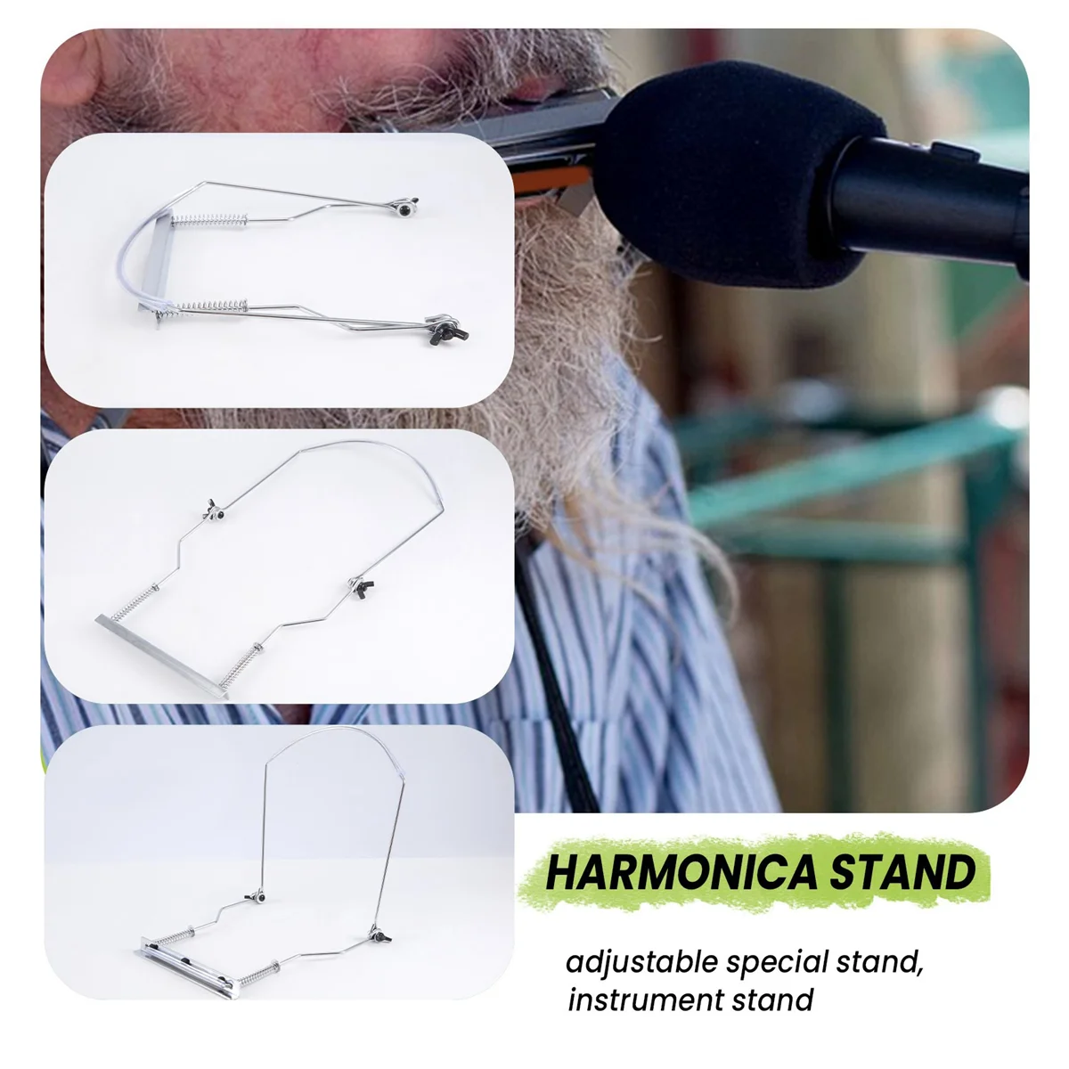 Supporto per collo per armonica 10 fori Supporto per organo per arpa blues Supporto per armonica a bocca -Argento