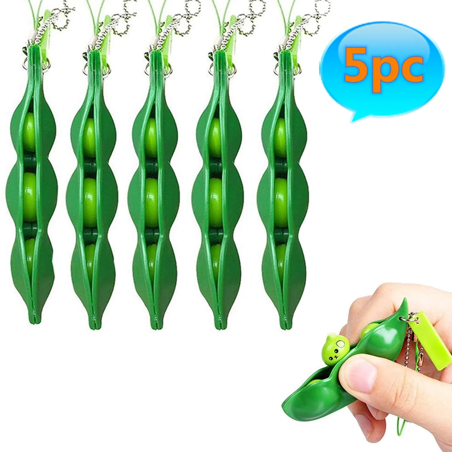 5 pezzi Fidget Toys Edamame Soft Candy Portachiavi Sollievo dallo stress Spremere Piscando Divertimento Carino Giocattolo per adulti Sollievo dallo stress Regalo Pisello Pod