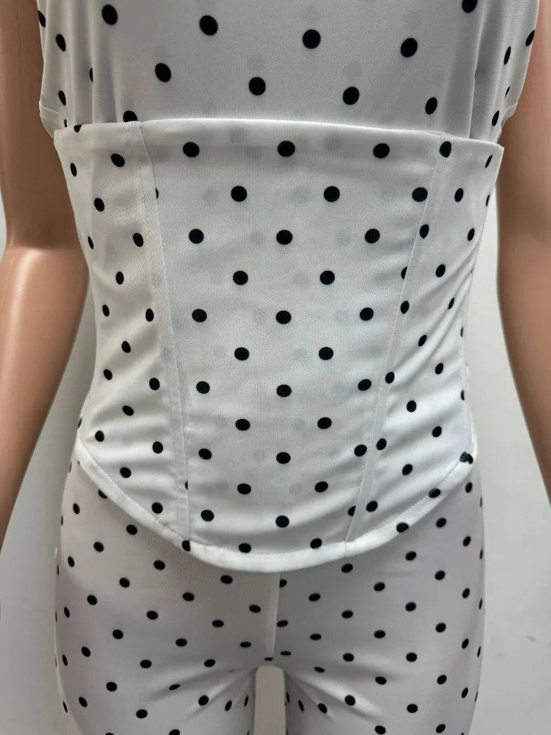 Grommet Lace Up Corset Side Zipper Patchwork Polka Dots Print Calf Length Jumpsuits Women Lace Up Halter Backless Slim Overalls