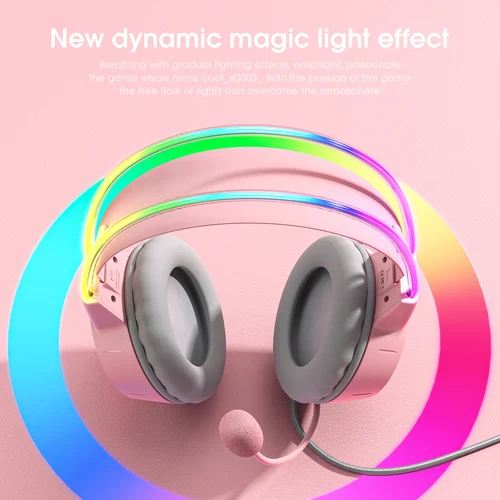 Imagen 2 del producto ONIKUMA-auriculares profesionales para videojuegos, audífonos duraderos estéreo Surround con micrófono RGB, color rosa, para PS5 Switch