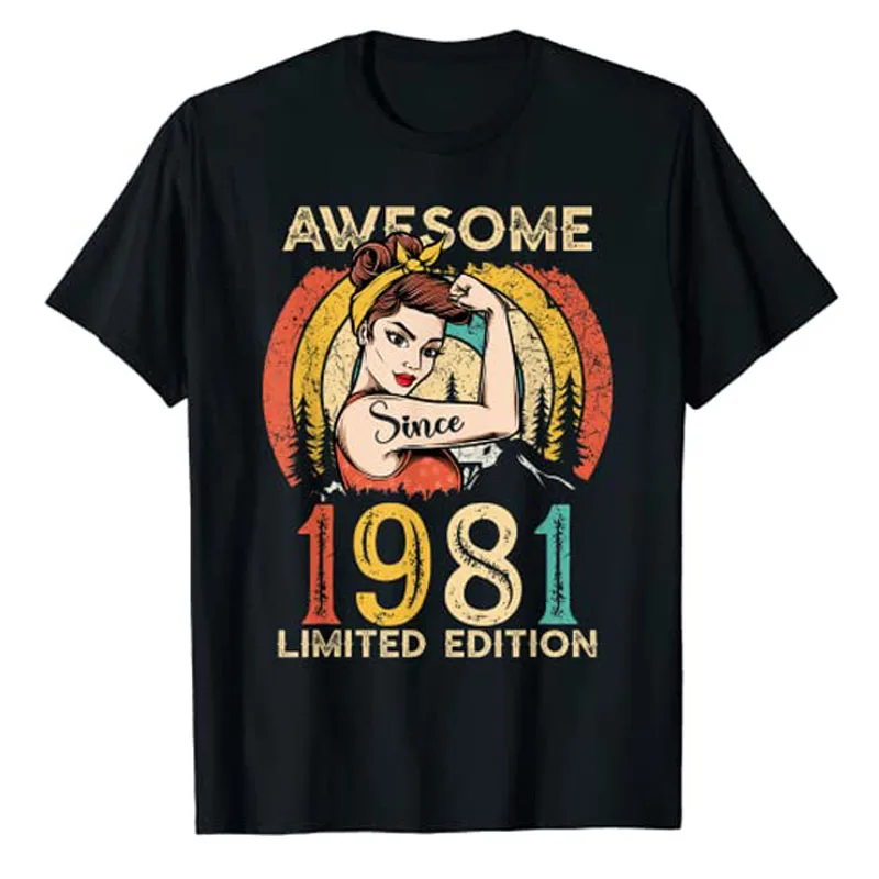 Fantastico dal 1981 camicia di compleanno Born-In-1981 t-Shirt In edizione limitata 42nd Graphic Tee Top moda donna anni '80 Outfit Mama Gift