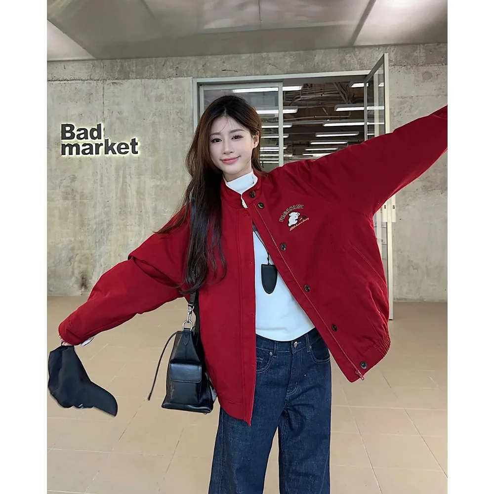 YUKI American Sle bestickter Kaninchenkragen Jaet Damen Lammfell innen lose Thi warmes Top Baumwollkleidung für Damen