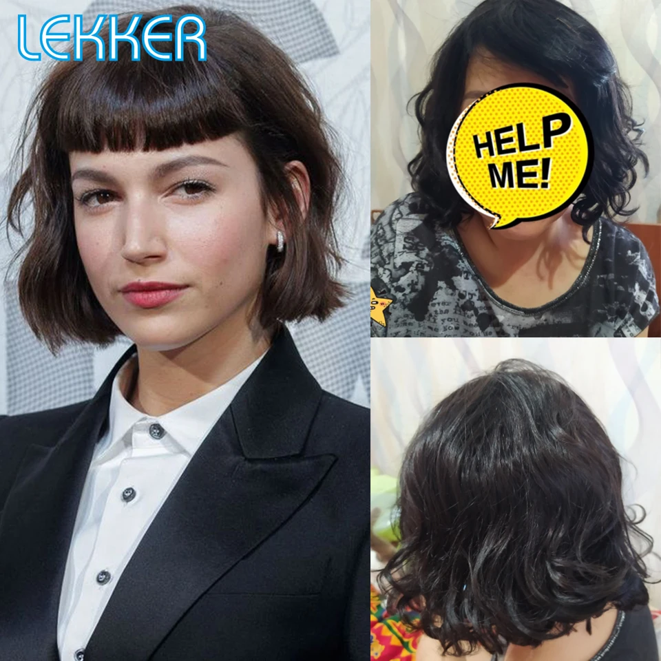 Lekker Wear To Go Short Pixie Deep Golvende Bob Human Hair Pruiken Met Pony Voor Vrouwen Braziliaanse Remy Hair Ombre Gekleurde Lijmloze Pruiken