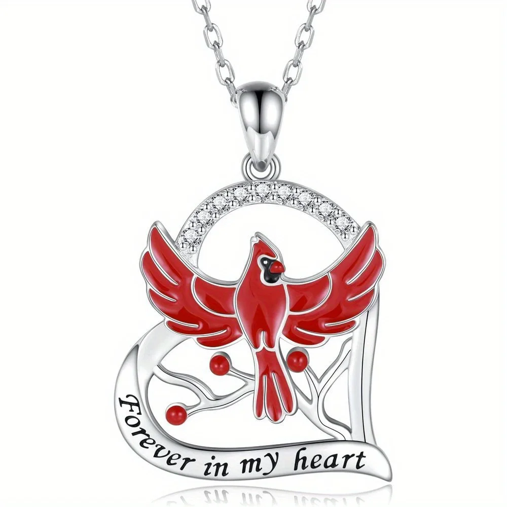 1pc Cute Red Bird Hollow Heart Pendant Chain Necklace, Jewelry GiftAnniversary Party Gifts Jewelry in A Niche Style Exquisite