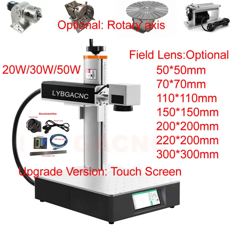 LYBGACNC 50W Desktop Fiber Laser Marking Machine 20W 30W Metal Engraving Machine With Rotation Rolling Roller Axis For PVC