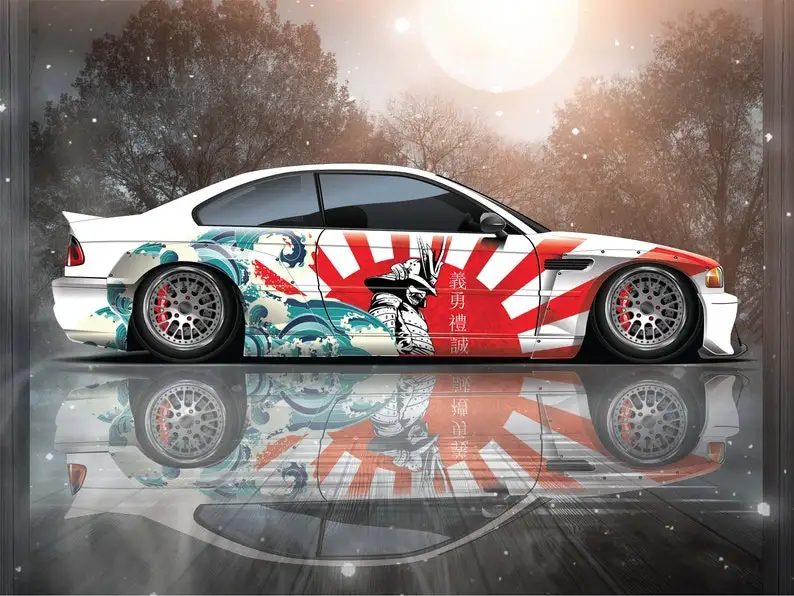 Samurai Car Wrap Japanese Vehicle Livery, Cast Vinyl Wrap, Universal Size Anime Car Decoration Modification Sticker