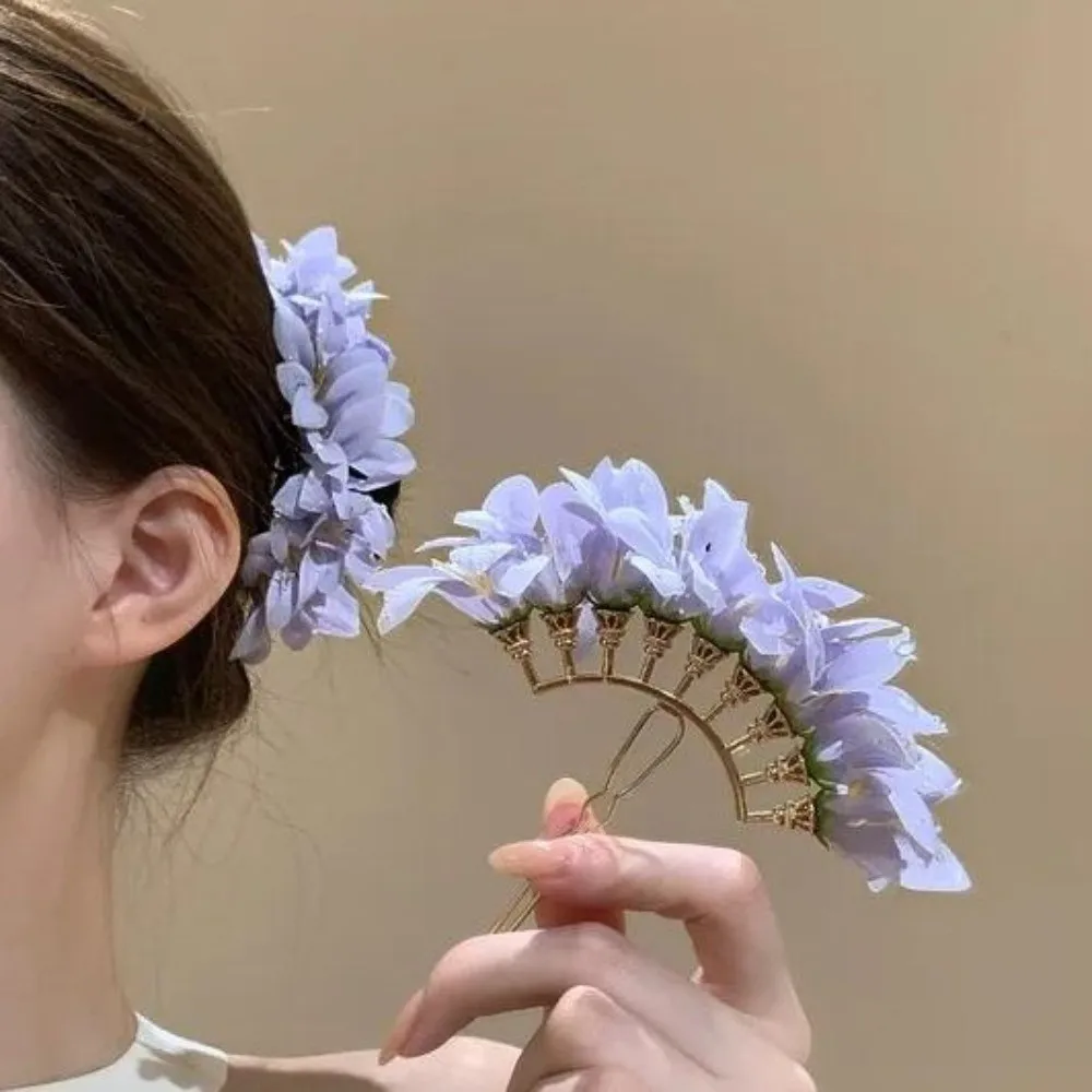 

Headwear Large Flower Hair Stick Fairy Bohemian Thai Hair Fork Simulation Flower Solid Color Bride Hair Accessories Female