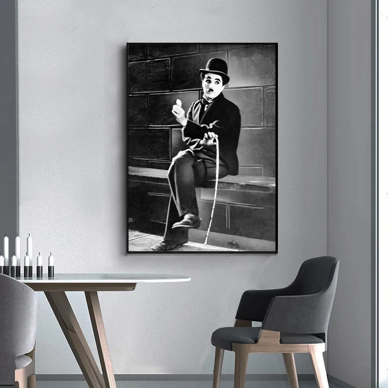 Charlie Chaplin Classic Modern Black and White Portrait Print Poster Wall Art Unique Gentleman Canvas Painting Home Decoration