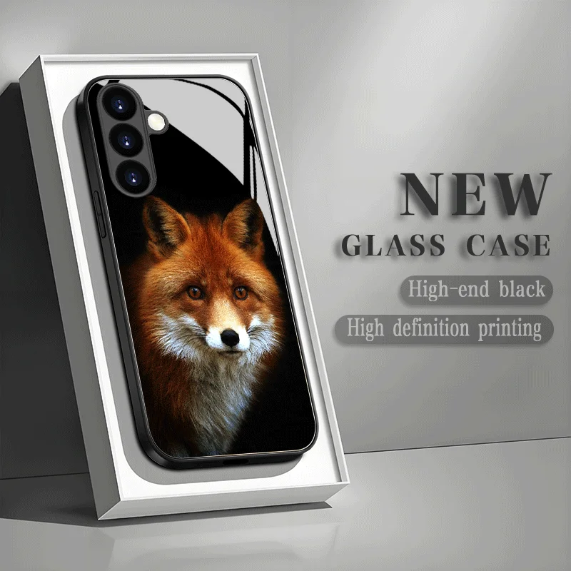 

Cartoon Animal Fox Pattern Tempered Glass Phone Case for Samsung Galaxy S26/S25/S24/S23 Ultra/S22 Ultra/S20 Ultra/56/A72/A73 5G