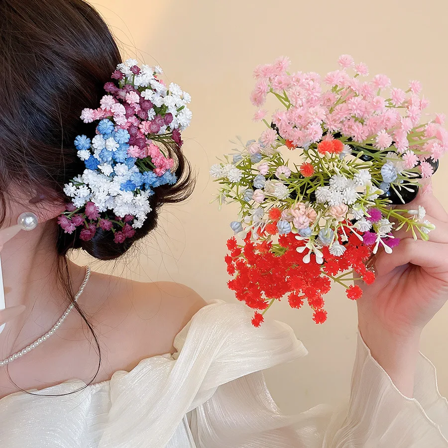 Mesmerizing Vintage Gold-Toned Sculpted Ethereal Baby's Breath Blossom Bouquet Hair Pin for Women Travel Getaway Hair Jewelry