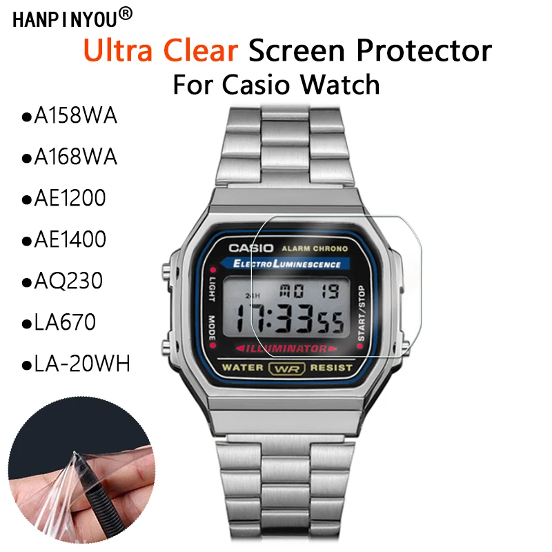 For Casio A158WA A168WA AE1200 AE1400 AQ230 LA670 LA-20WH W800H-1AV B650WC B640WC Screen Protector Soft Clear Film -Not Glass