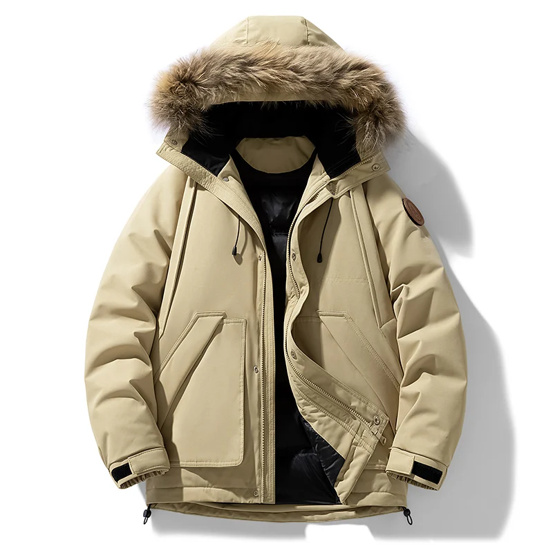 

2025 New Streetwear Workwear Hooded Down Jacket White Duck Down Windproof Unisex Solid Color Casual Parka