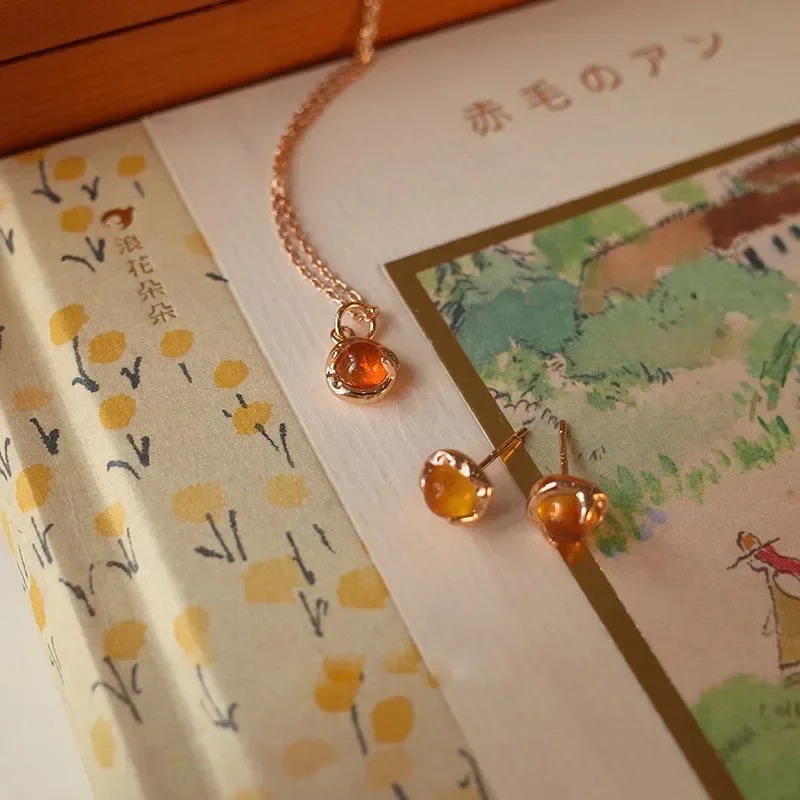 Orecchini a bottone in vero argento 925 con ambra circolare irregolare per le donne Gioielleria raffinata geometrica Accessori classici minimalisti