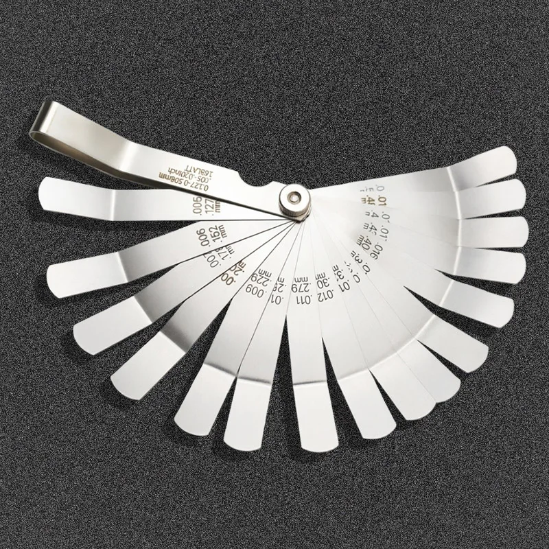 

Bent Feeler Gauge 16 Blades Metric 0.127-0.508mm Stainless Steel Gap Filler Gauge Measurement Tool for Engine Valve Clearance