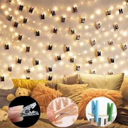 Guirnalda de luces LED con Clip para fotos, guirnalda de luces de hadas con batería USB, decoración de Navidad, decoración de pared de boda al aire libre, luz de cortina