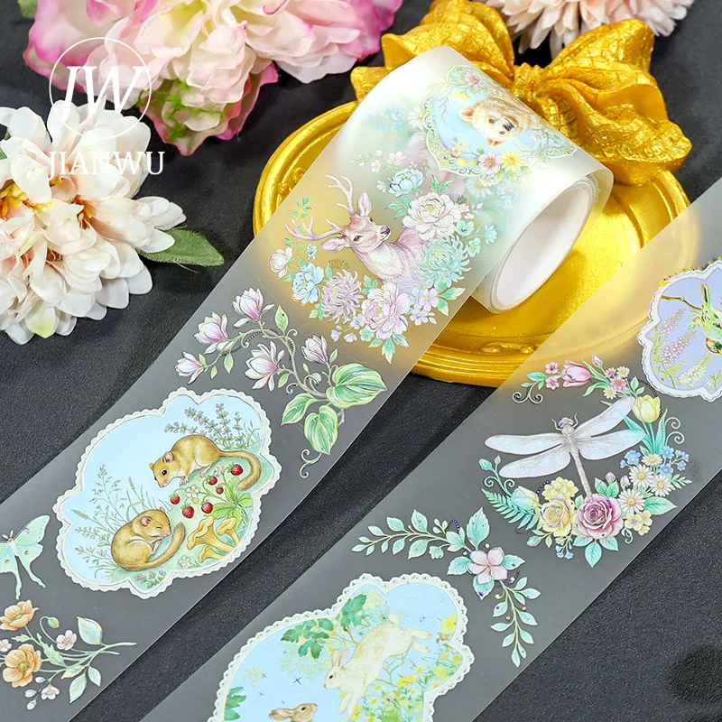 JIANWU 50mm*200cm Cute Flower Butterfly Animal Landscape Material Collage Scrapbooking PET Tape Creative DIY Journal Stationery