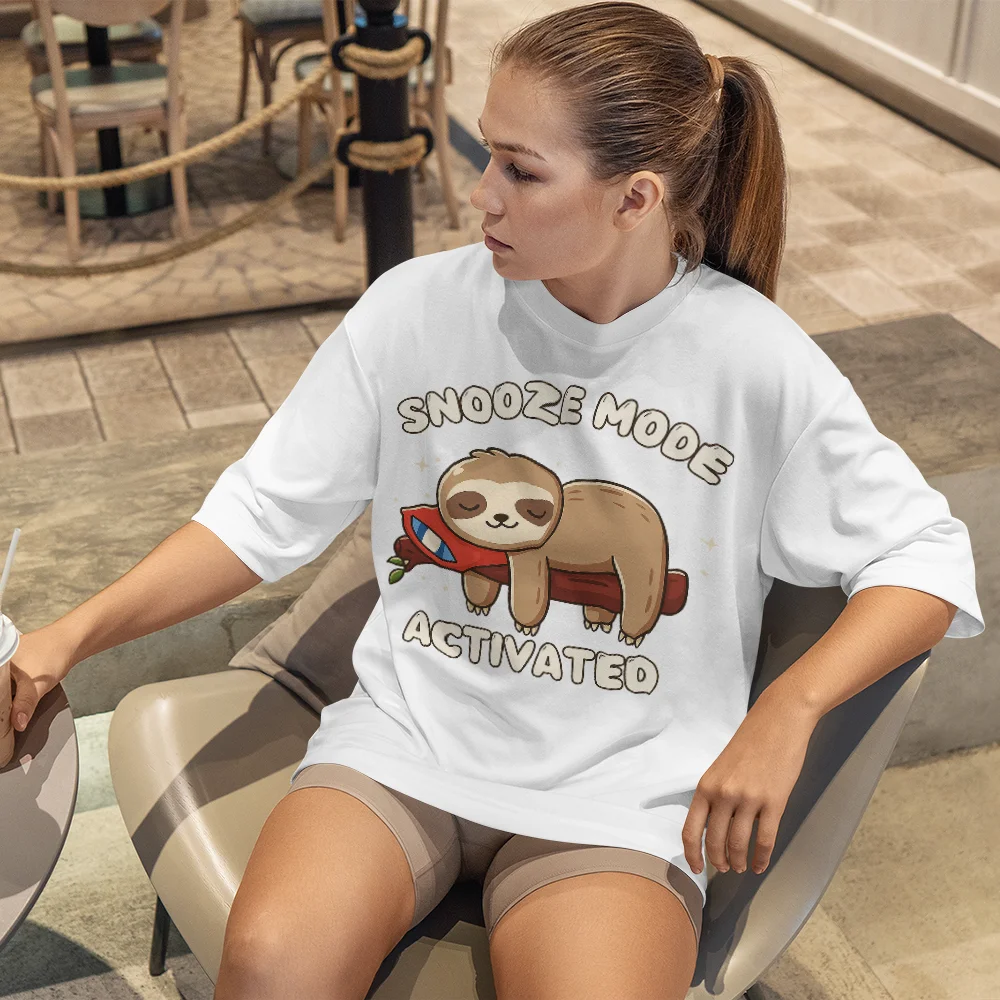 

Футболка с активированным принтом в режиме Snooze-100 хлопок, большие футболки с рисунком для сна для женщин, летние топы, уличная одежда Lazycore
