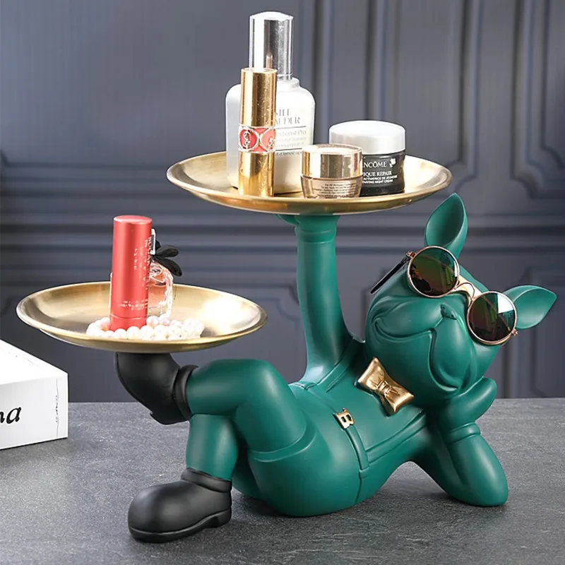 Imagem -04 - Cool Bulldog Francês Butler Decor com Bandeja Estátua de Cão de Boca Grande Caixa de Armazenamento de Decoração de Casa Escultura de Resina Animal Presente de Arte