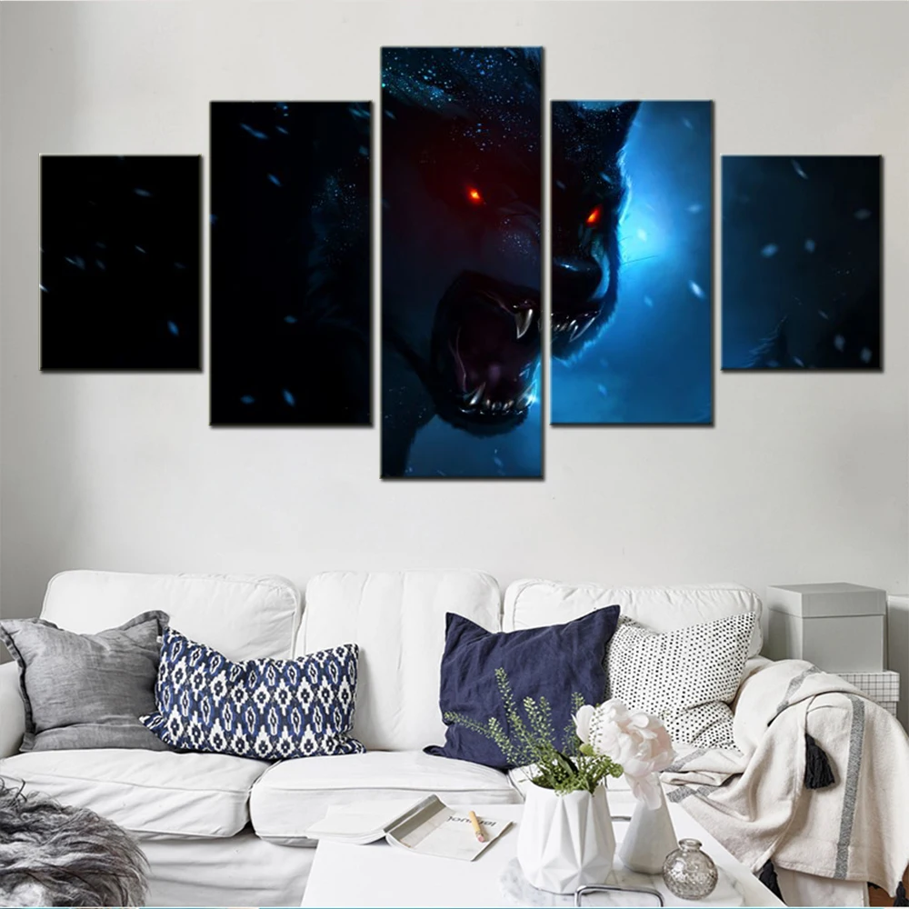 

5 Pieces Canvas Wall Art Animals Poster Black Wolf Picture Print Living Room Wallpaper Painting Home Decoration Bedroom Mural