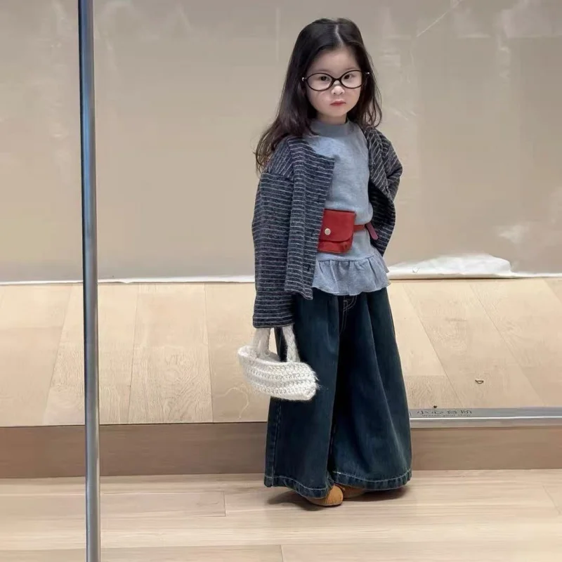 

Children's Clothing Set Autumn Girls Striped Jacket Stylish Versatile Casual Top Pants Children's Three-Piece Set