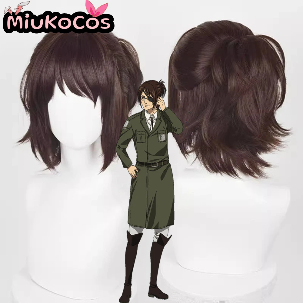EN STOCK Hange Zoe Cosplay peluca MiukoCosplay Anime ataque a los Titanes Cosplay pelo de Color marrón